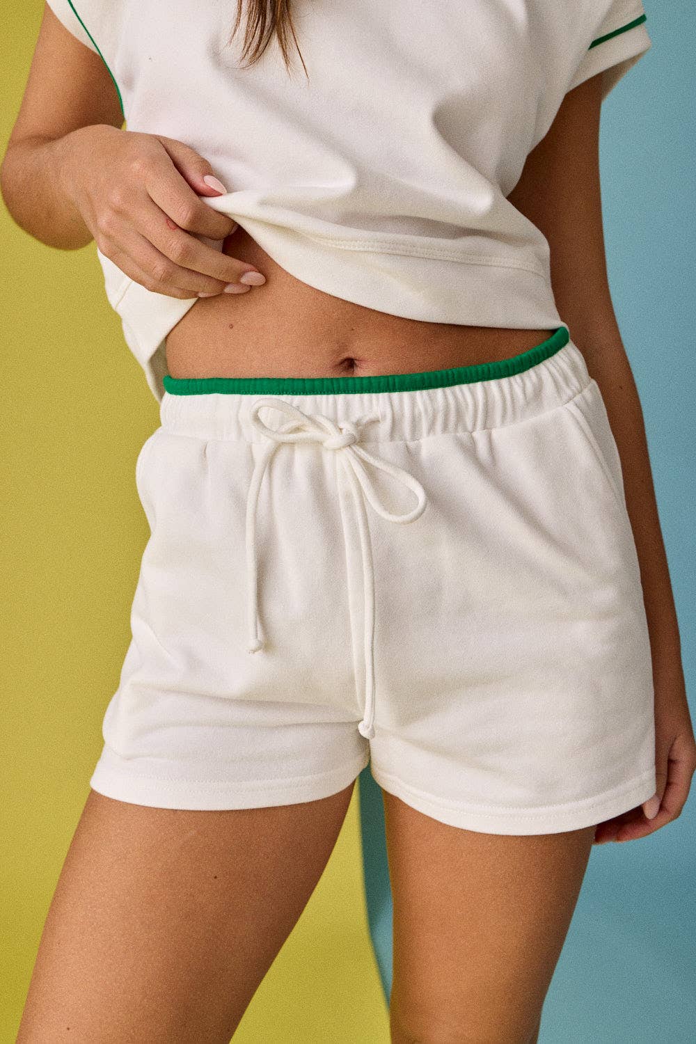 Contrast Trim Short Sleeve Top and Short Set