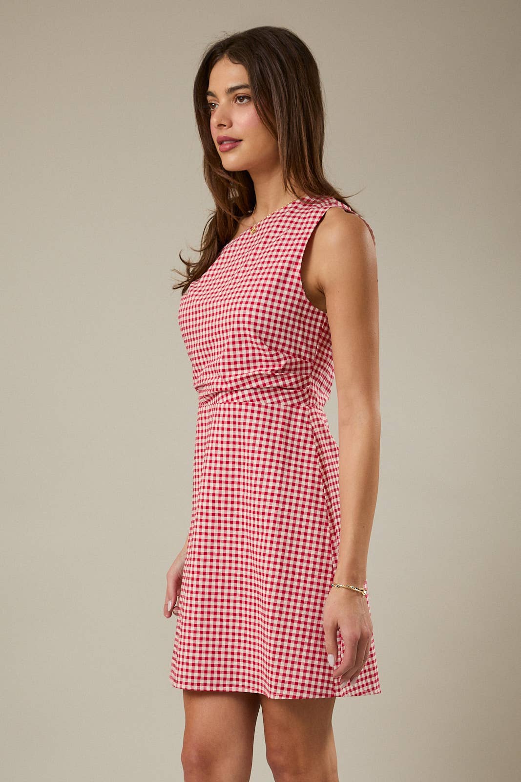 ASYMMETRICAL NECK LINE FIT & FLARE MINI DRESS