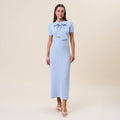 Tie neck short sleeve ribbed knit dress