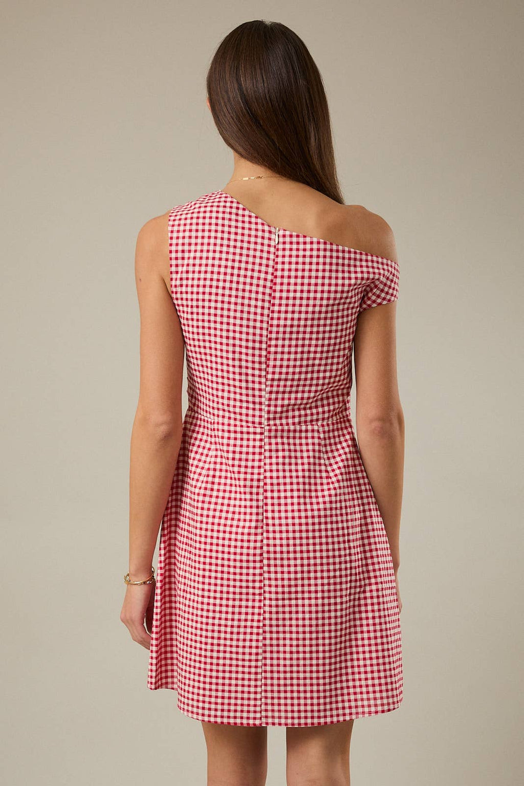 ASYMMETRICAL NECK LINE FIT & FLARE MINI DRESS