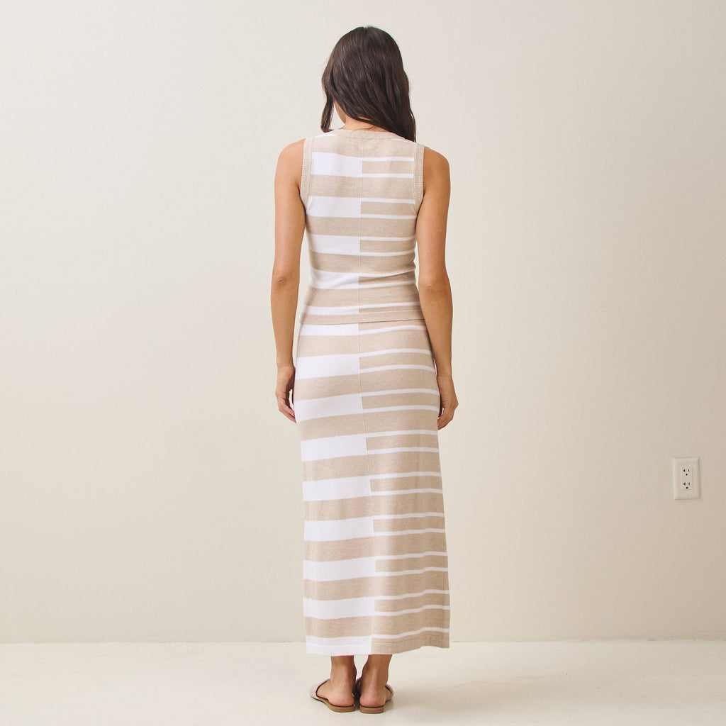 AS2912 Colorblock knit vest & skirt set