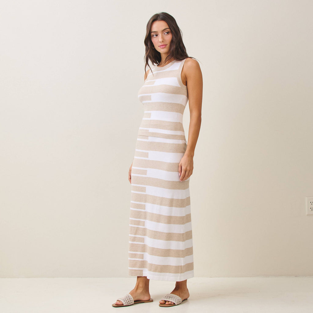 AS2912 Colorblock knit vest & skirt set