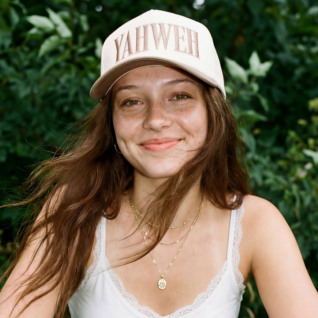 C.C YAHWEH Letter Embroidered on Brim Two Tone Trucker Hat